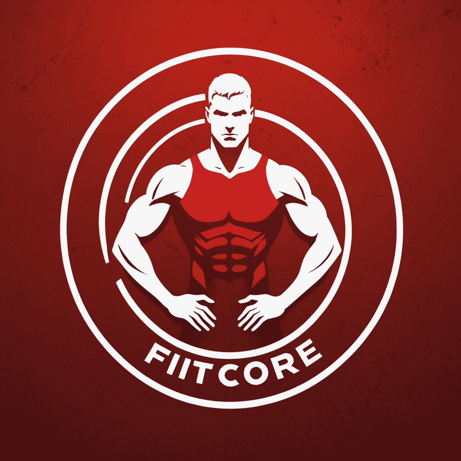 FitCore Logo - A dynamic red and white logo featuring a stylized athlete silhouette integrated with the text