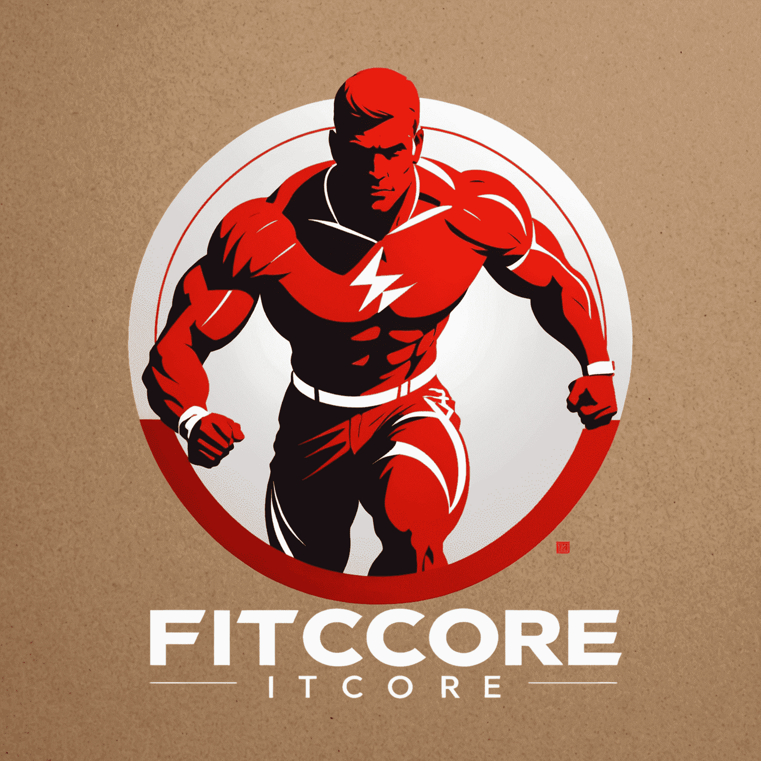 FitCore Logo - A dynamic red and white logo featuring a stylized athlete silhouette integrated with the text