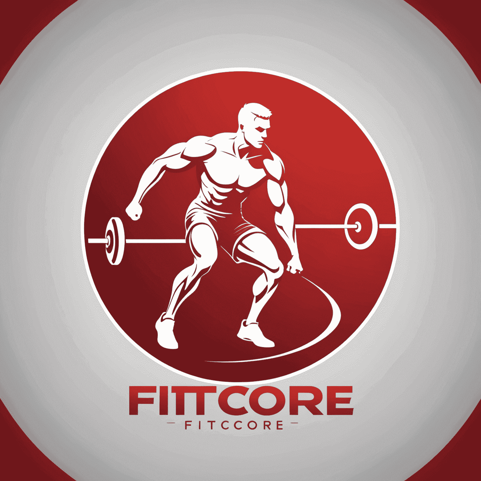 FitCore Logo - A dynamic red and white logo featuring a stylized athlete silhouette integrated with the text