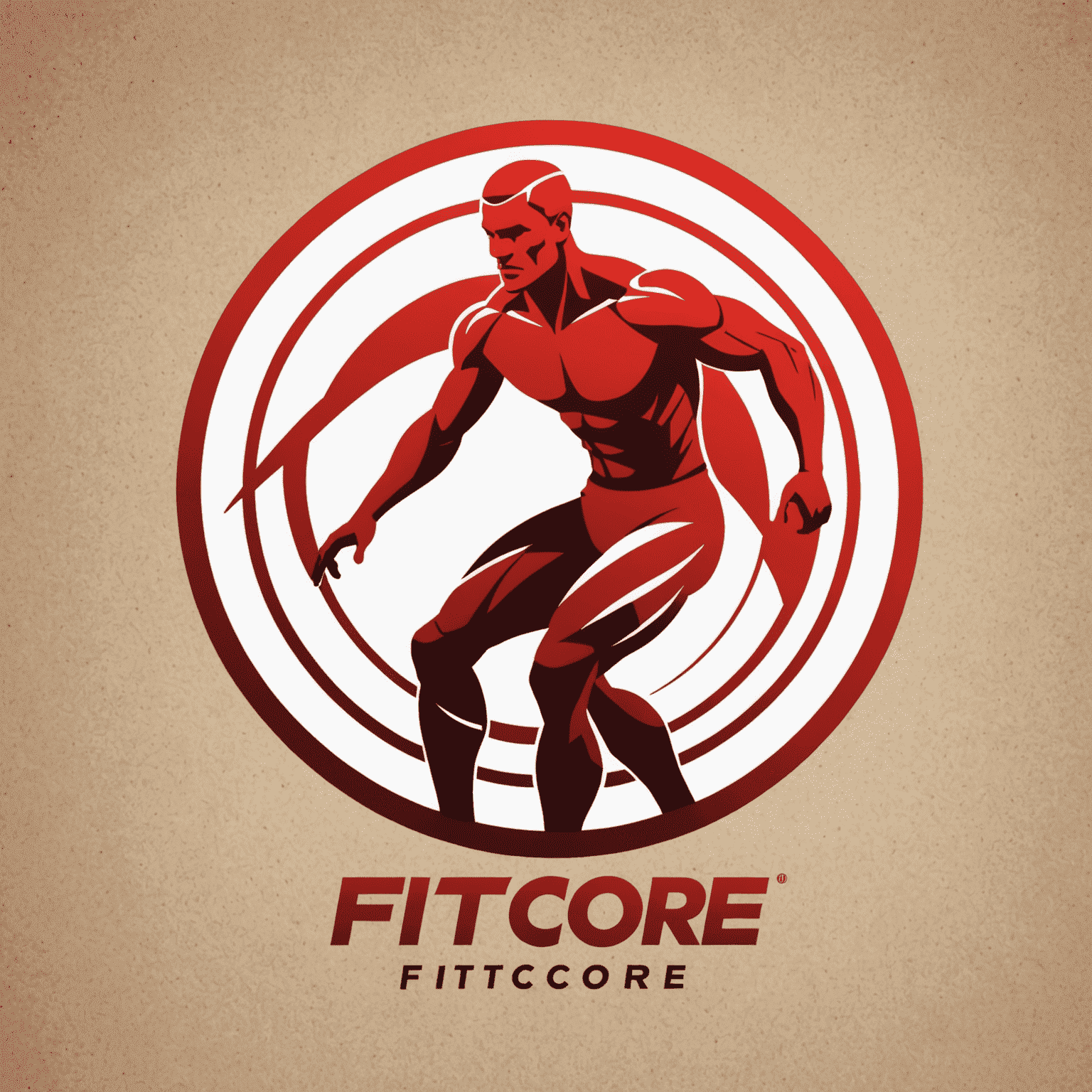 FitCore Logo - A dynamic red and white logo featuring a stylized athlete silhouette integrated with the text