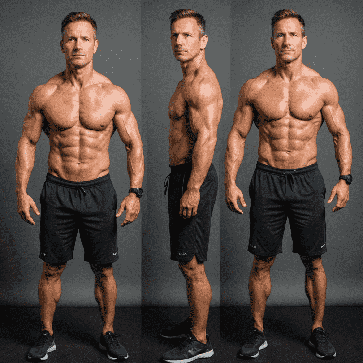 Progress photos of Max, a 45-year-old entrepreneur who improved his cardiovascular health and strength with FitCoach Munich's tailored fitness program