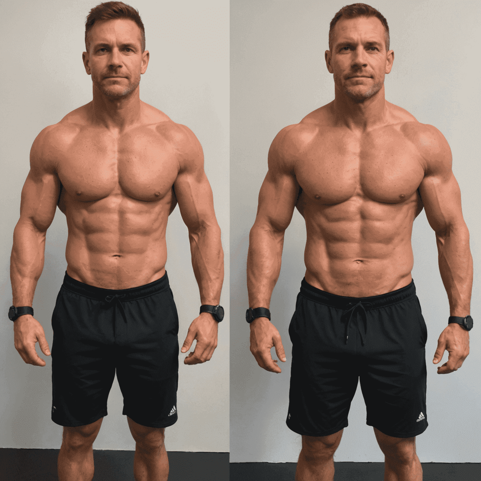 Before and after photos of FitCoach Munich clients showing dramatic fitness transformations
